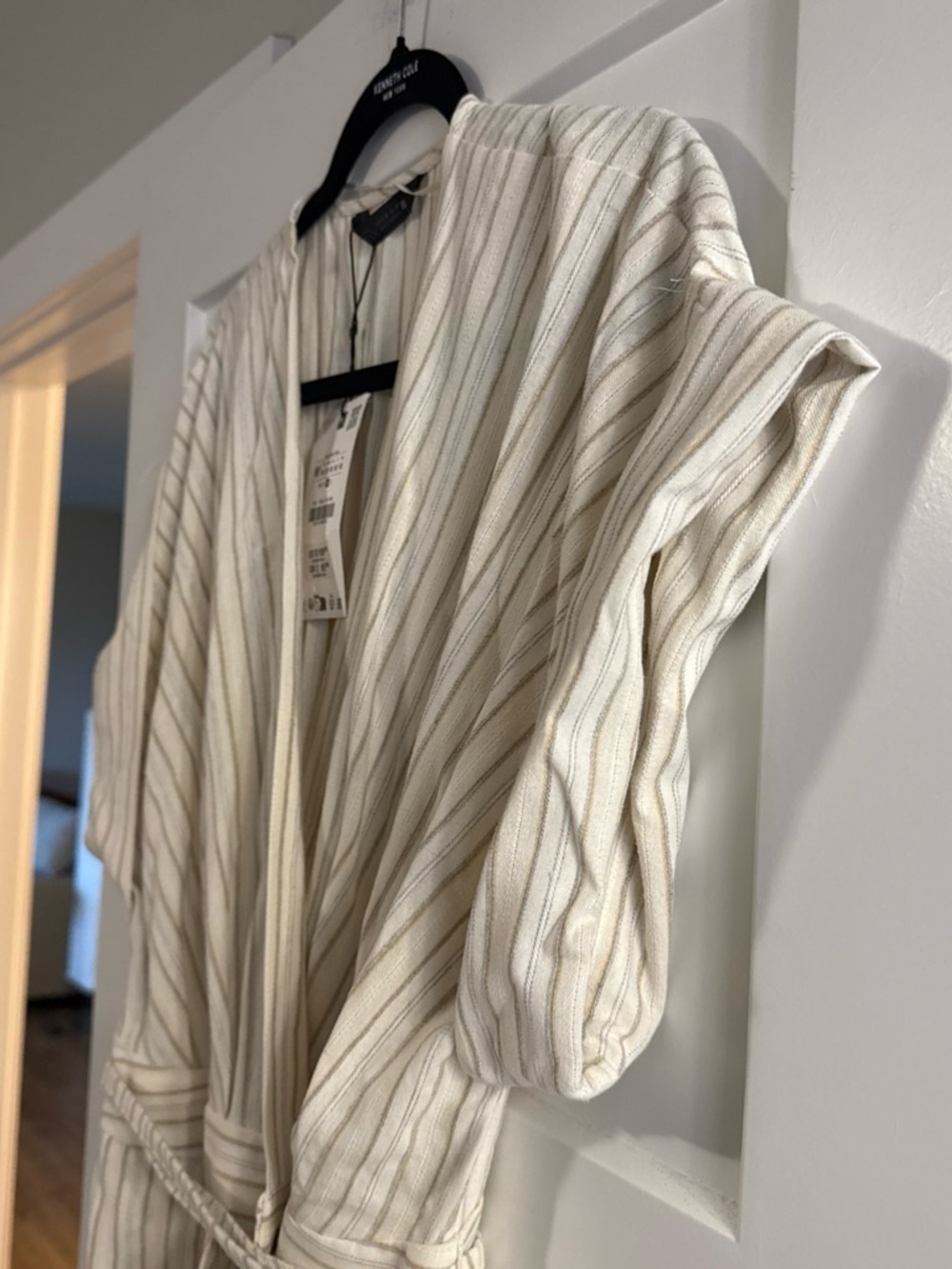 Zara Striped Wrap Barrel Linen Jumpsuit in Cream and Beige - Picture 6 of 8